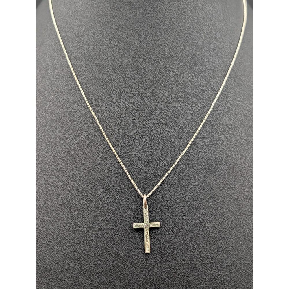 Vintage Scroll Cross Pendant 925 Sterling Silver Necklace 18" Italian Box Chain